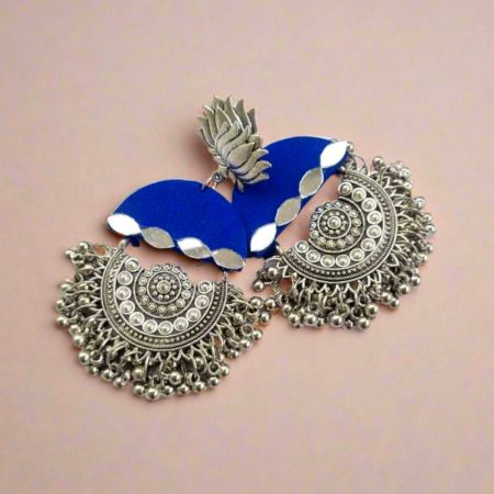 Blue Heavy Oxidized Jhumka Earrings